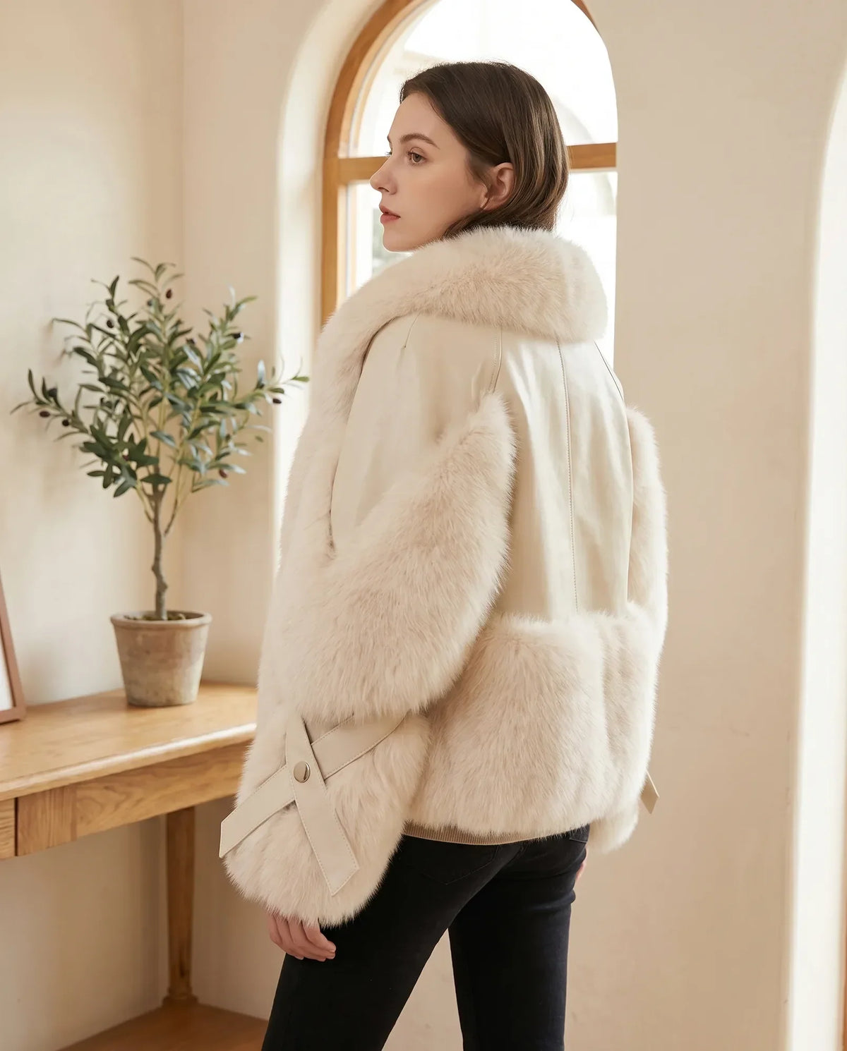 Faye Cropped Fluffy Winter Jacket for Women – Off-White