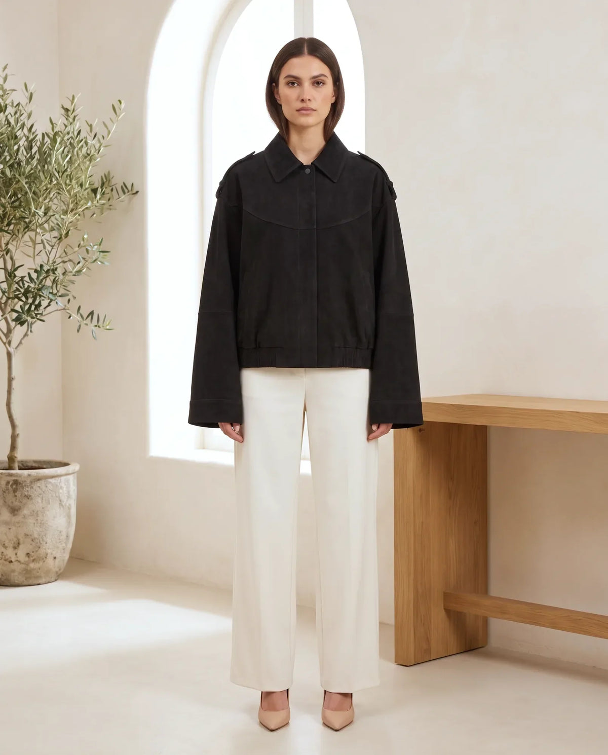 Hadley Faux Suede Jacket for Women - Oversized Shirt Jacket - Black | Auburn Row