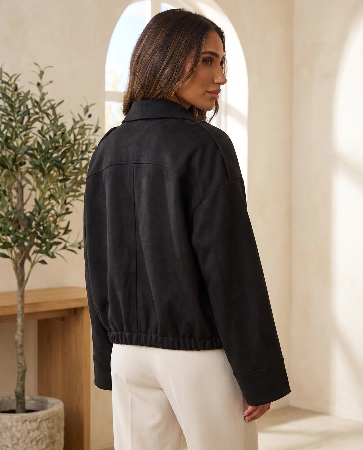 Hadley Faux Suede Jacket for Women - Oversized Shirt Jacket - Black | Auburn Row