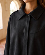 Hadley Faux Suede Jacket for Women - Oversized Shirt Jacket - Black | Auburn Row