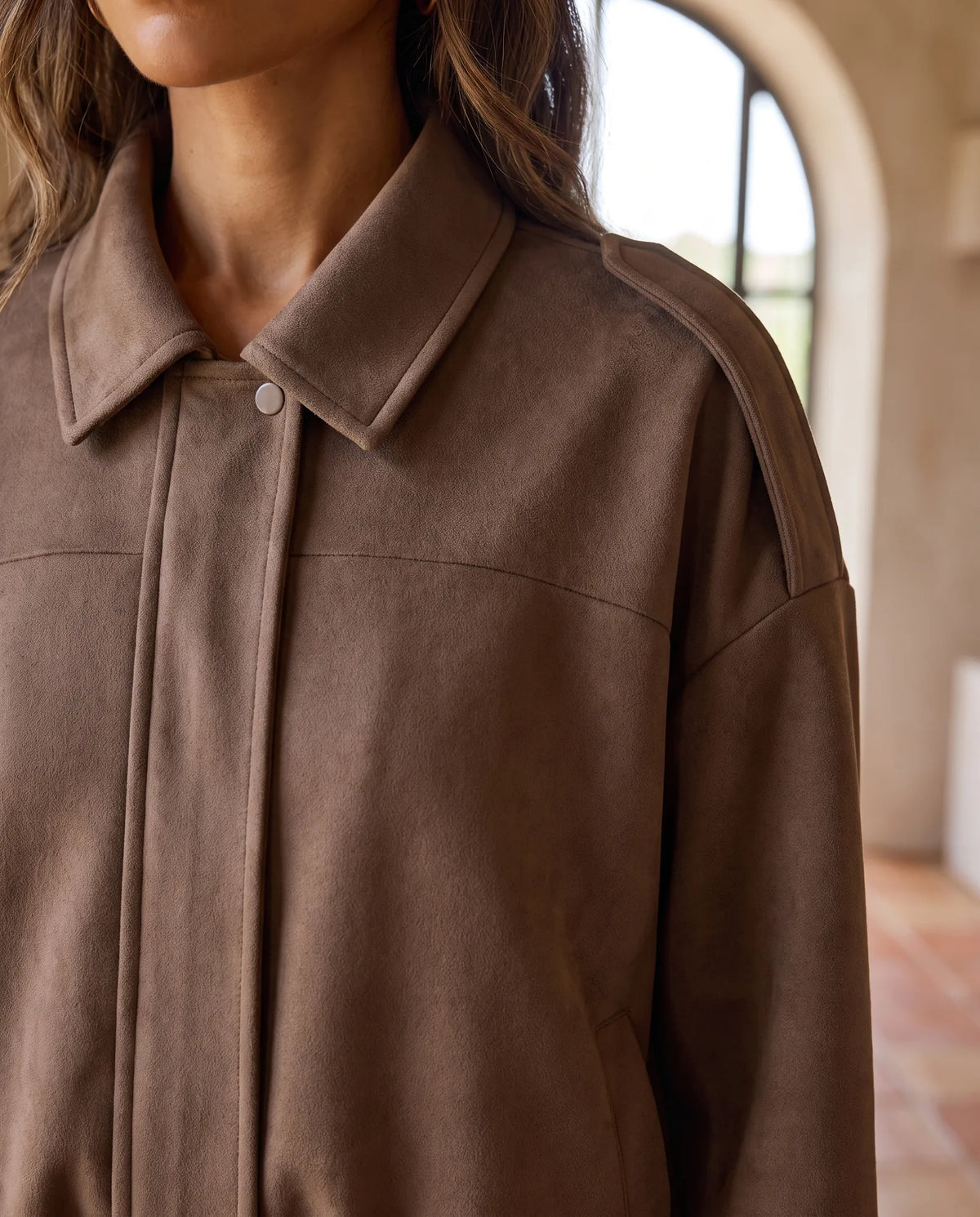 Hadley Faux Suede Jacket for Women - Oversized Shirt Jacket - Chocolate Brown | Auburn Row