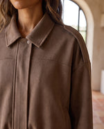Hadley Faux Suede Jacket for Women - Oversized Shirt Jacket - Chocolate Brown | Auburn Row