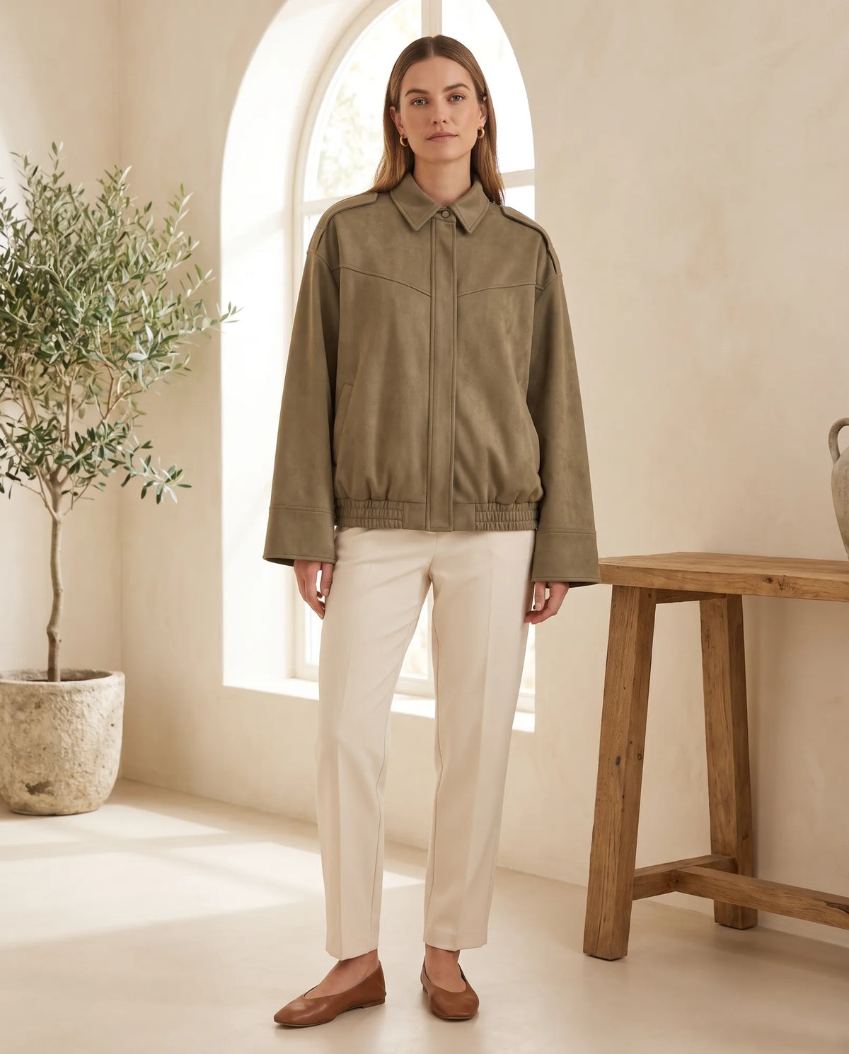 Hadley Faux Suede Jacket for Women - Oversized Shirt Jacket - Green | Auburn Row