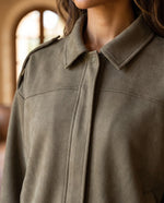 Hadley Faux Suede Jacket for Women - Oversized Shirt Jacket - Green | Auburn Row