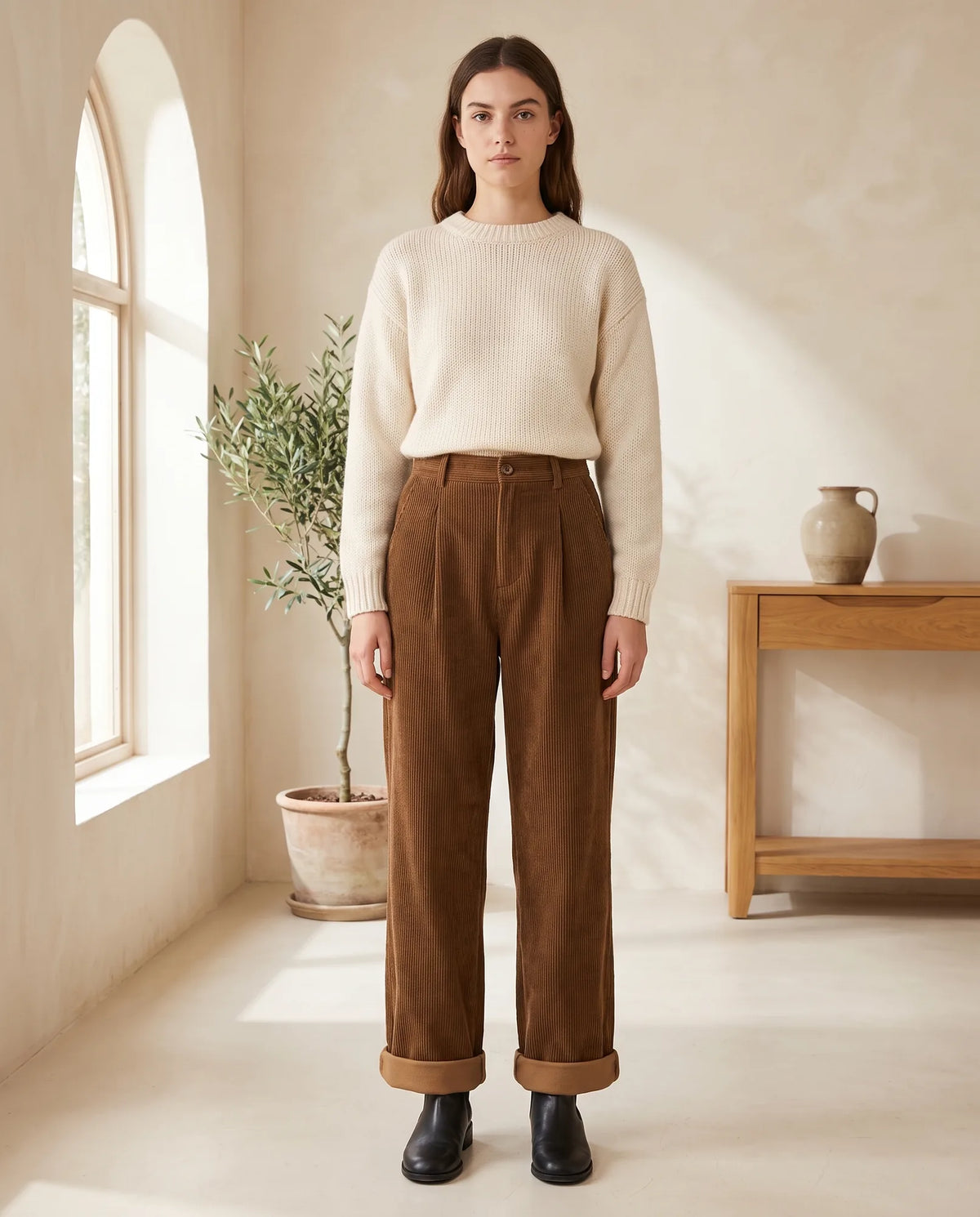 Tilda High Waist Wide Leg Pants for Women – Brown