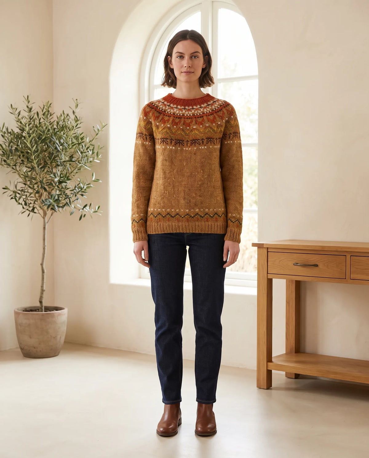 Ingrid Fair Isle Sweater for Women - Nordic Pattern Knit Pullover - Brown | Auburn Row