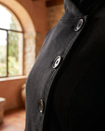 Simone Asymmetric Button Funnel Neck Coat for Women – Black