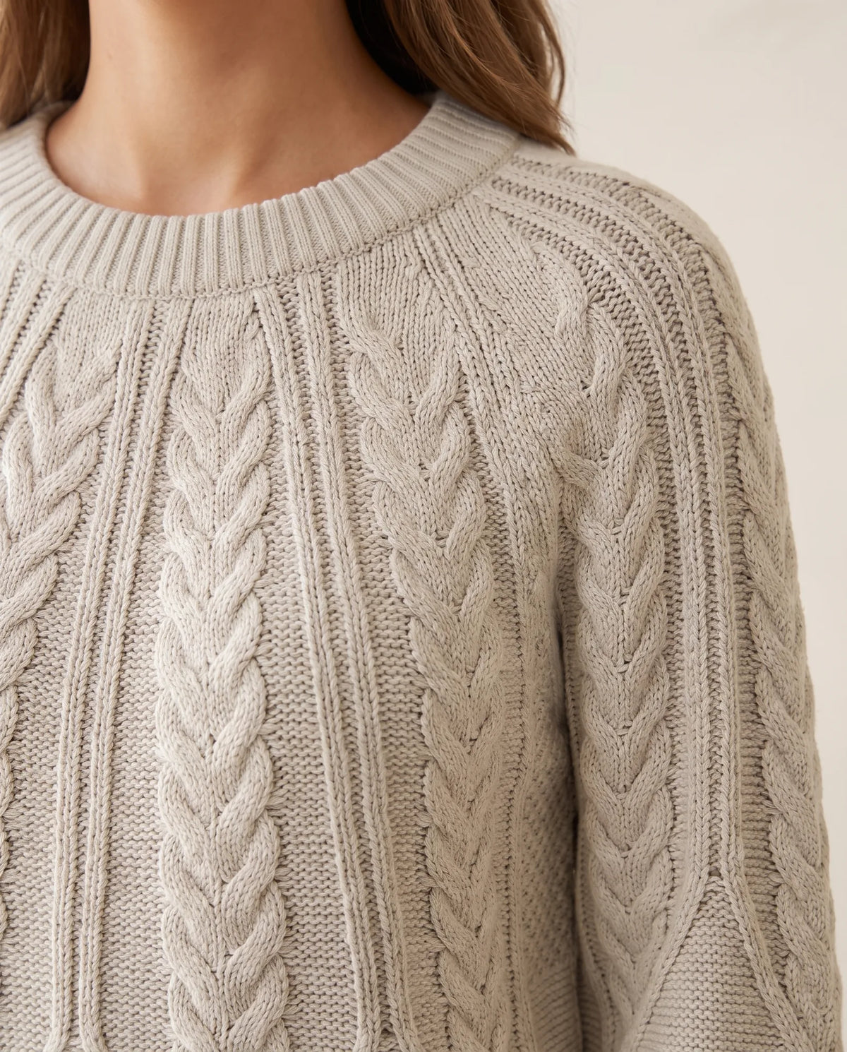 Isla Cable Knit Sweater for Women - Crew Neck Long Sleeve Jumper - Beige | Auburn Row