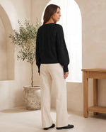 Isla Cable Knit Sweater for Women - Crew Neck Long Sleeve Jumper - Black | Auburn Row