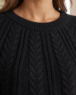 Isla Cable Knit Sweater for Women - Crew Neck Long Sleeve Jumper - Black | Auburn Row