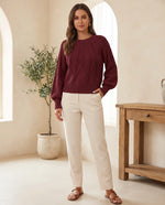 Isla Cable Knit Sweater for Women - Crew Neck Long Sleeve Jumper - Burgundy | Auburn Row