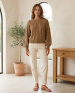 Isla Cable Knit Sweater for Women - Crew Neck Long Sleeve Jumper - Camel | Auburn Row