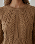 Isla Cable Knit Sweater for Women - Crew Neck Long Sleeve Jumper - Camel | Auburn Row