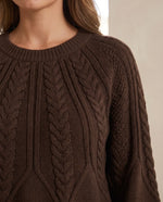 Isla Cable Knit Sweater for Women - Crew Neck Long Sleeve Jumper - Coffee Brown | Auburn Row
