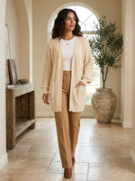 Juniper Chunky Cable Knit Cardigan for Women - Open Front Oversized with Patch Pockets - Beige | Auburn Row