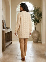 Juniper Chunky Cable Knit Cardigan for Women - Open Front Oversized with Patch Pockets - Beige | Auburn Row