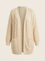 Juniper Chunky Cable Knit Cardigan for Women - Open Front Oversized with Patch Pockets - Beige | Auburn Row