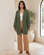 Juniper Chunky Cable Knit Cardigan for Women - Open Front Oversized with Patch Pockets - Green | Auburn Row