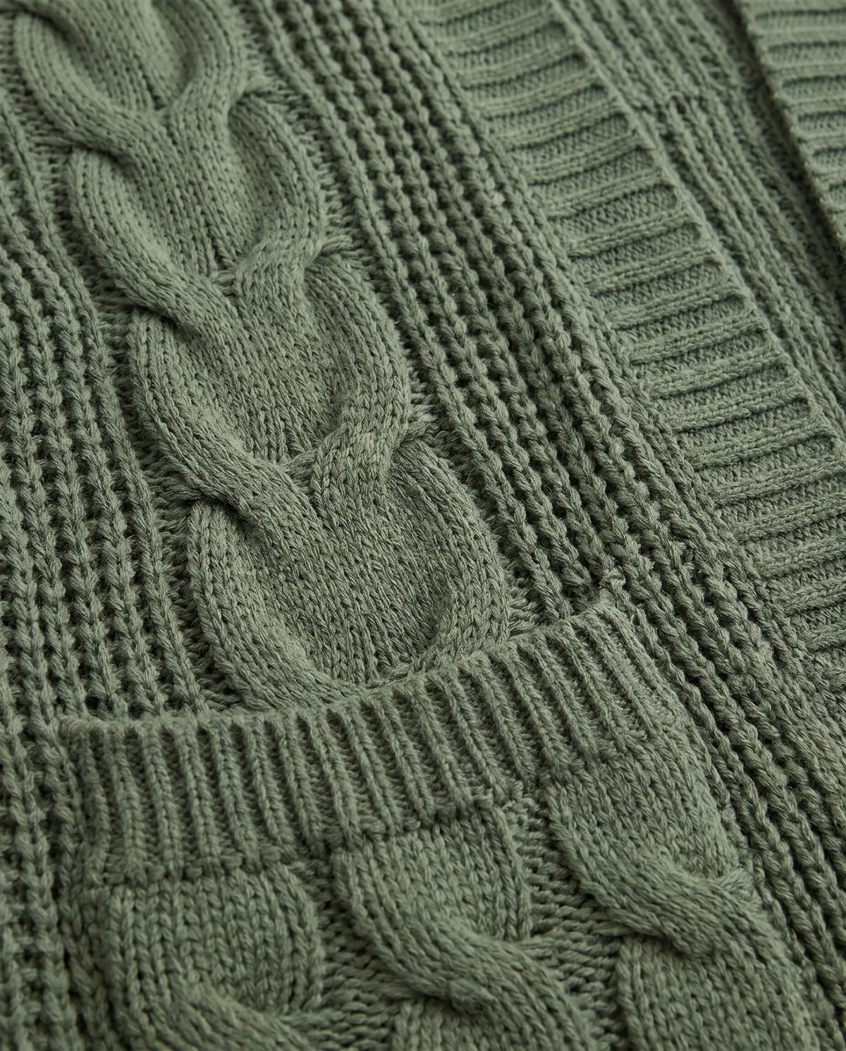 Juniper Chunky Cable Knit Cardigan for Women - Open Front Oversized with Patch Pockets - Green | Auburn Row