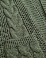 Juniper Chunky Cable Knit Cardigan for Women - Open Front Oversized with Patch Pockets - Green | Auburn Row
