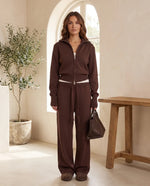 Winnie Knit Lounge Set with Wide Leg Pants – Chocolate Brown