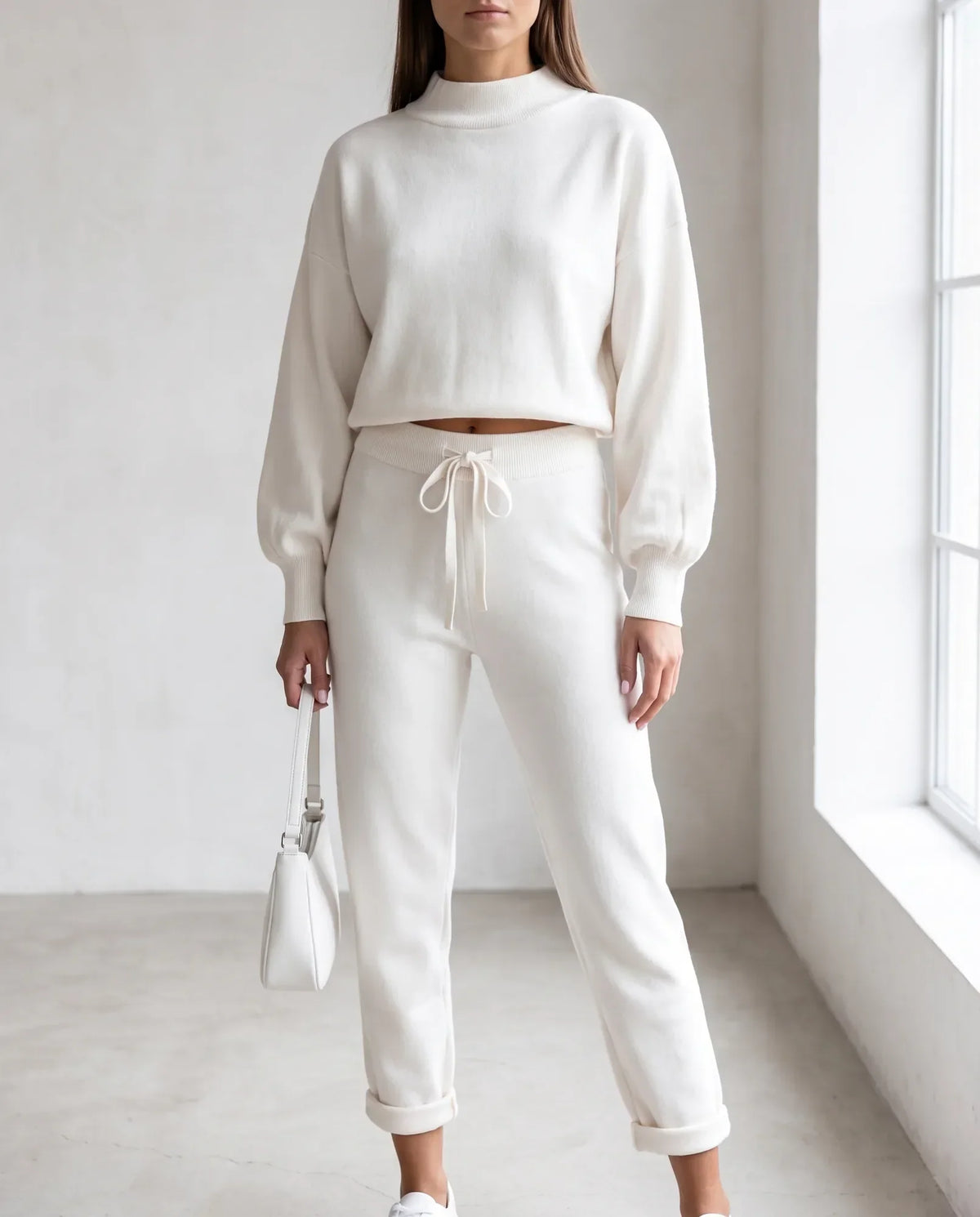 Cleo Knit Sweater & Pants Set for Women – White