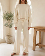 Lyra Knit Sweater & Wide Leg Pants Set – Cream