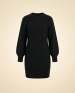 Maren Sweater Dress for Women - Oversized Cable Knit Crew Neck - Black