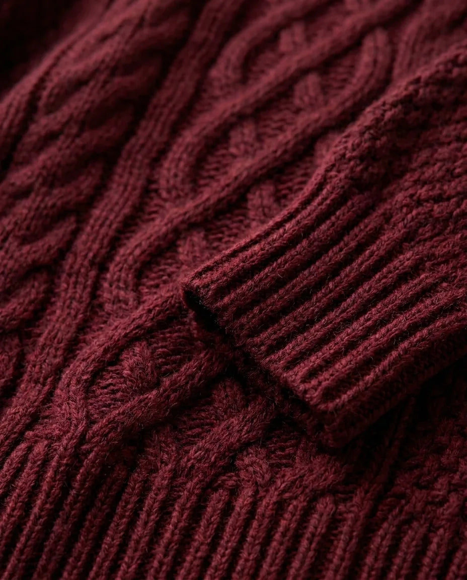 Maren Sweater Dress for Women - Oversized Cable Knit Crew Neck - Burgundy