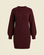 Maren Sweater Dress for Women - Oversized Cable Knit Crew Neck - Burgundy