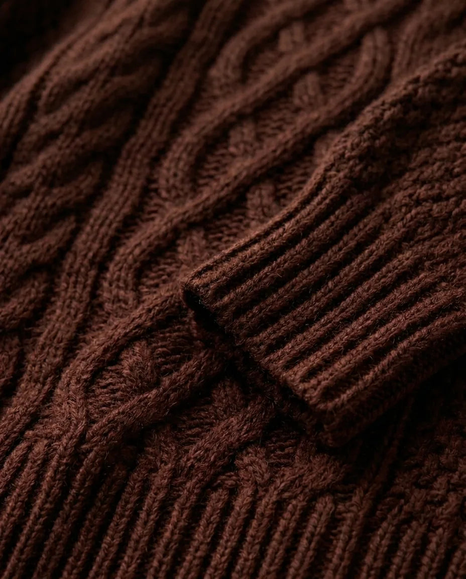 Maren Sweater Dress for Women - Oversized Cable Knit Crew Neck - Chocolate Brown