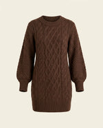 Maren Sweater Dress for Women - Oversized Cable Knit Crew Neck - Chocolate Brown