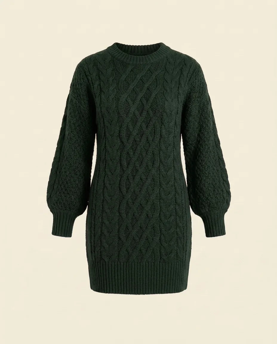 Maren Sweater Dress for Women - Oversized Cable Knit Crew Neck - Forest Green | Auburn Row