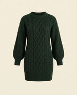 Maren Sweater Dress for Women - Oversized Cable Knit Crew Neck - Forest Green | Auburn Row
