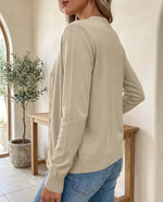 Odette Fine Knit Cardigan for Women - Button Front V-Neck - Khaki | Auburn Row