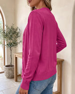 Odette Fine Knit Cardigan for Women - Button Front V-Neck - Rose Red | Auburn Row