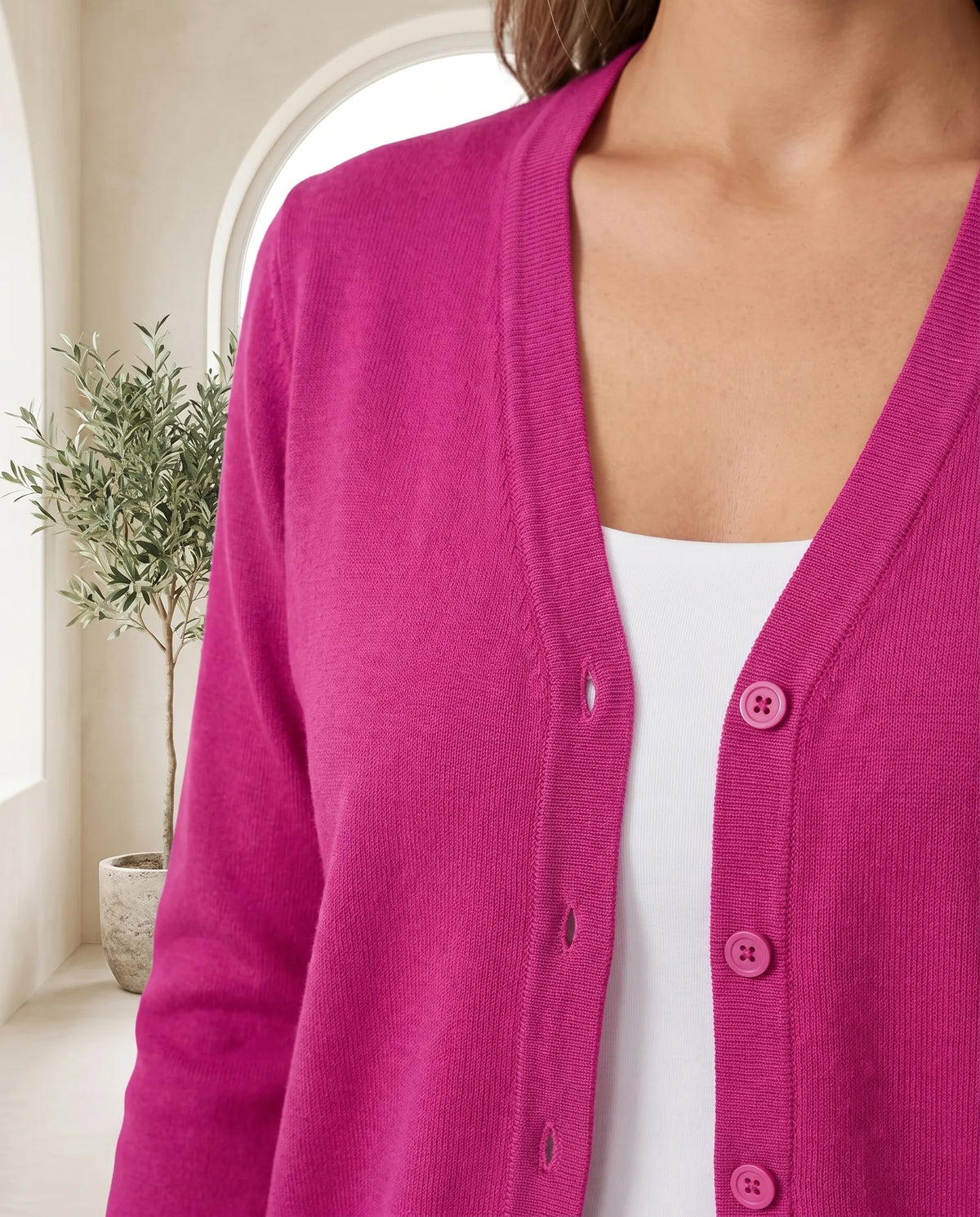 Odette Fine Knit Cardigan for Women - Button Front V-Neck - Rose Red | Auburn Row