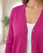 Odette Fine Knit Cardigan for Women - Button Front V-Neck - Rose Red | Auburn Row