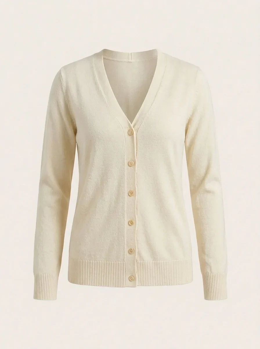 Odette Fine Knit Cardigan for Women - Button Front V-Neck - White | Auburn Row