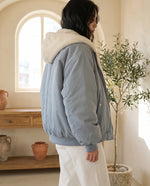 Poppy Oversized Hooded Bomber Jacket for Women – Dusty Blue