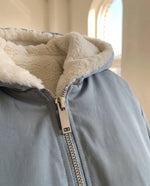 Poppy Oversized Hooded Bomber Jacket for Women – Dusty Blue