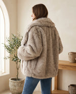 Fleur Plush Fluffy Winter Coat for Women – Taupe