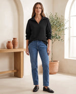 Quarter Zip Sweater for Women - Ribbed Knit Stand Collar Pullover - Black | Auburn Row