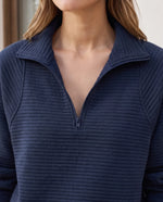 Quarter Zip Sweater for Women - Ribbed Knit Stand Collar Pullover - Dark Blue | Auburn Row