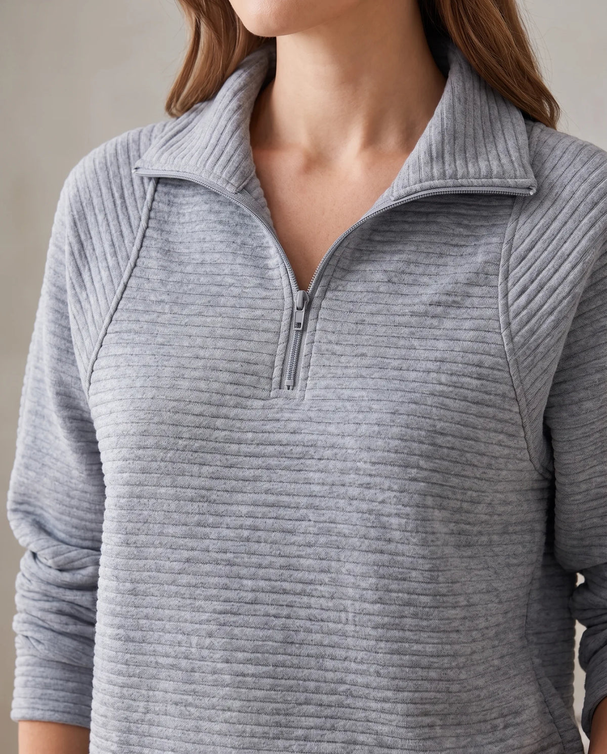 Quarter Zip Sweater for Women - Ribbed Knit Stand Collar Pullover - Grey | Auburn Row