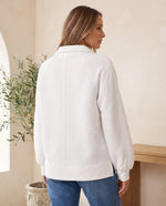 Quarter Zip Sweater for Women - Ribbed Knit Stand Collar Pullover - White | Auburn Row