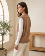 Georgia V-Neck Cable Knit Sweater Vest for Women – Tan