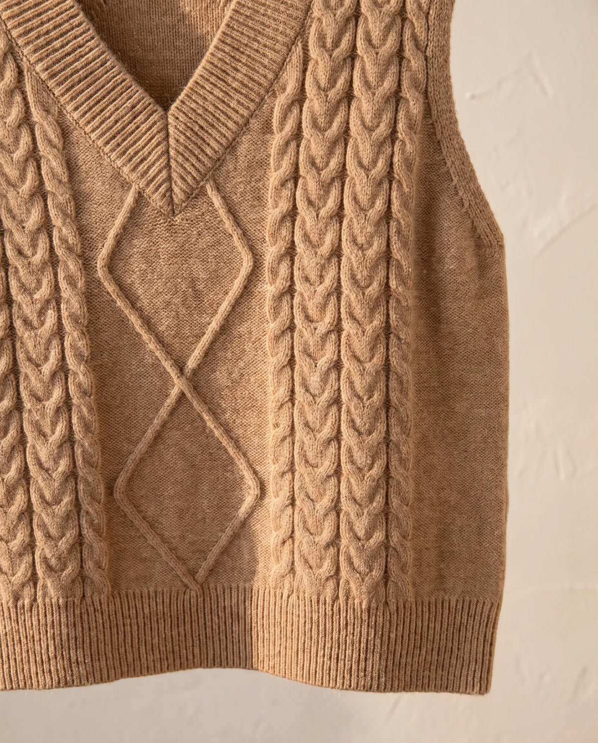Georgia V-Neck Cable Knit Sweater Vest for Women – Tan