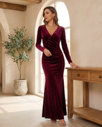 Genevieve Long Sleeve Cocktail Maxi Dress for Women – Wine
