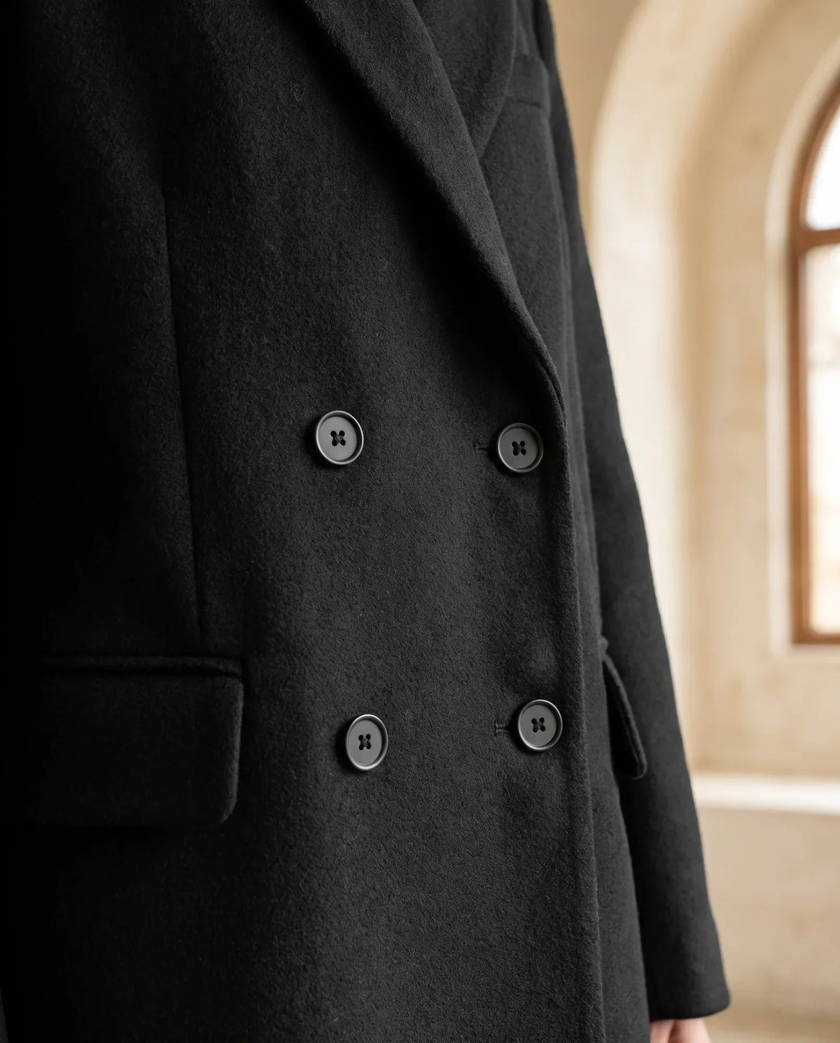 Greer Double-Breasted Winter Coat for Women – Black